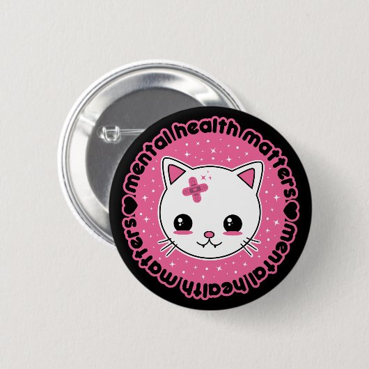 メンタルヘルスマターズ かわいい猫 缶バッジ (正面&裏面)
