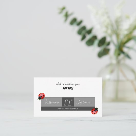メンタルヘルス前向きコーチレディバグ勇気付けられる 名刺 (スタンド正面)
