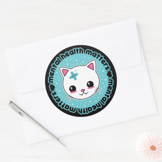 メンタルヘルス問題かわいい猫 ラウンドシール (封筒)