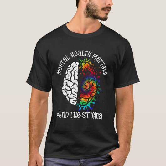 メンタルヘルス問題はスティグマ認識度ブラ Tシャツ (正面)