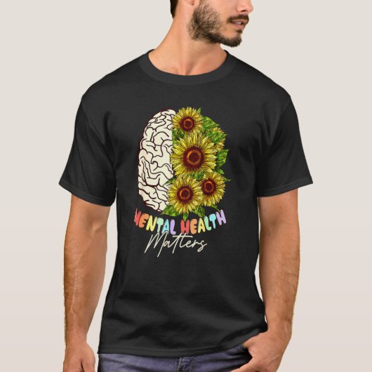 メンタルヘルス問題ヒト脳花健康A Tシャツ (正面)