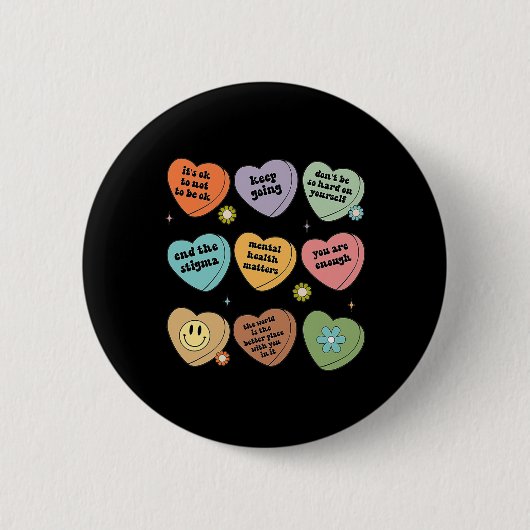 メンタルヘルス問題フローラ脳図健康 缶バッジ (正面)