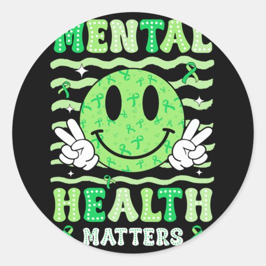 メンタルヘルス問題認識度スマイル顔メンズウォム ラウンドシール (正面)