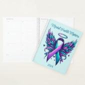 メンタルヘルス問題認識度パープルティール（緑がかった色）リボン プランナー手帳 (ディスプレー)