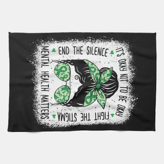 メンタルヘルス問題Messy Bunメンタルヘルス戦争 キッチンタオル (横)