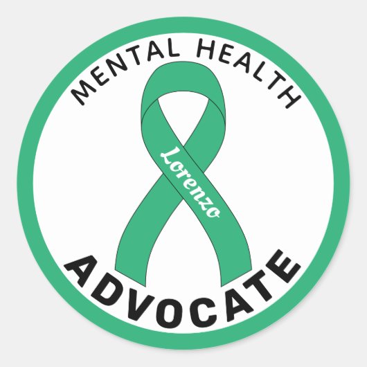 メンタルヘルス戦士リボンホワイトラウンドステッカー ラウンドシール (正面)