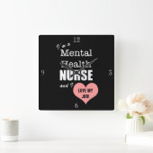 メンタルヘルス看護 – 私の仕事を愛!+ピンクハート スクエア壁時計 (ホーム)