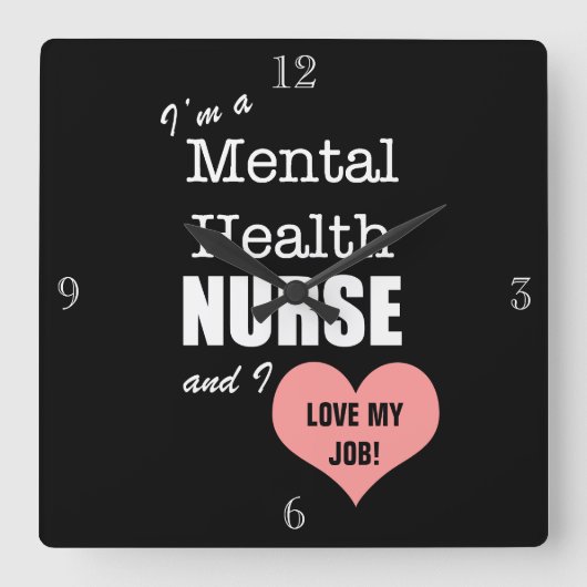 メンタルヘルス看護 – 私の仕事を愛!+ピンクハート スクエア壁時計 (正面)