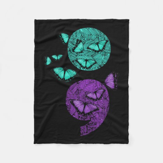 メンタルヘルス自殺認識度セミコロンバーター フリースブランケット (正面)