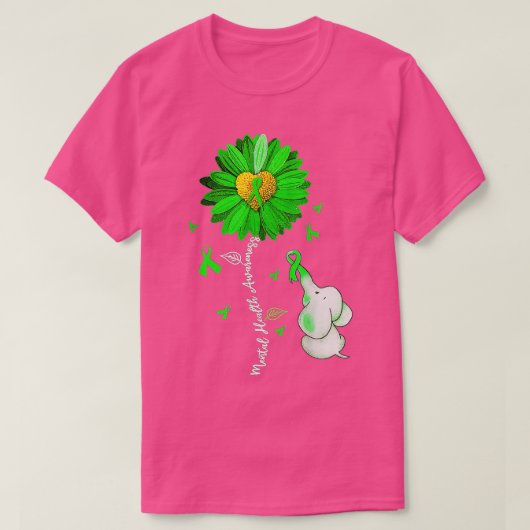 メンタルヘルス認識度ひまわりグリーンリボンエール Tシャツ (デザイン正面)