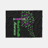 メンタルヘルス認識度ツリーリボンサポーターGra フリースブランケット (正面(横))