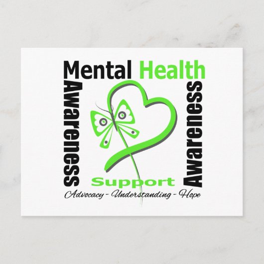 メンタルヘルス認識度ハートバタフライリボン ポストカード (正面)