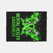 メンタルヘルス認識度バタフライグリーンリボンルーム フリースブランケット (正面(横))