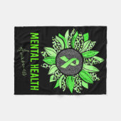 メンタルヘルス認識度ヒョウひまわりグリーンリ フリースブランケット (正面(横))