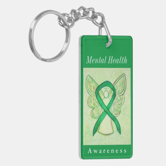 メンタルヘルス認識度リボンエンジェルアートキーチェーン キーホルダー (正面左)