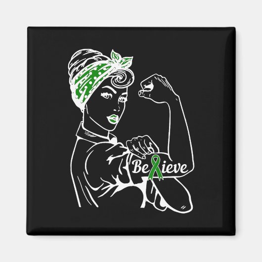 メンタルヘルス認識度月女性グリーンリボンB マグネット (正面)