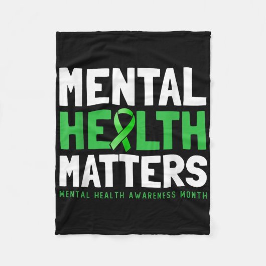 メンタルヘルスSグリーンリボンメンタルヘルスの実現 フリースブランケット (正面)