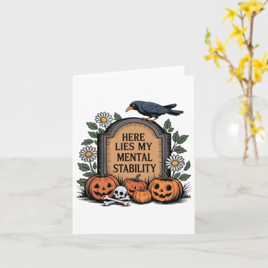 メンツここに私の精神的な安定おかしなハロウィーンがある カード (黄色い花)