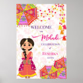 メンディかわいいインディアン花嫁の傘ウェルカムサイン ポスター (正面)