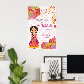 メンディかわいいインディアン花嫁の傘ウェルカムサイン ポスター (ホームオフィス)