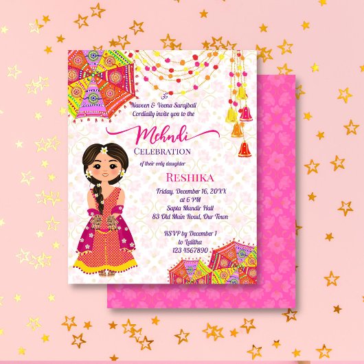 メンディかわいいインディアン花嫁の傘バジェット招待状