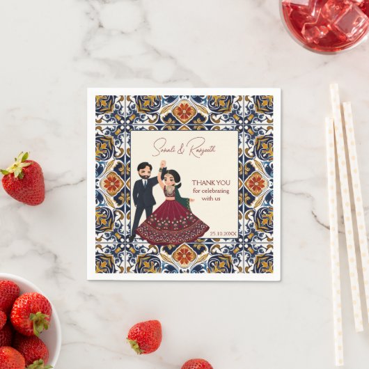 メンディとサンゲエ結婚インディアンパーソナライズされた スタンダードカクテルナプキン (インサイチュ)