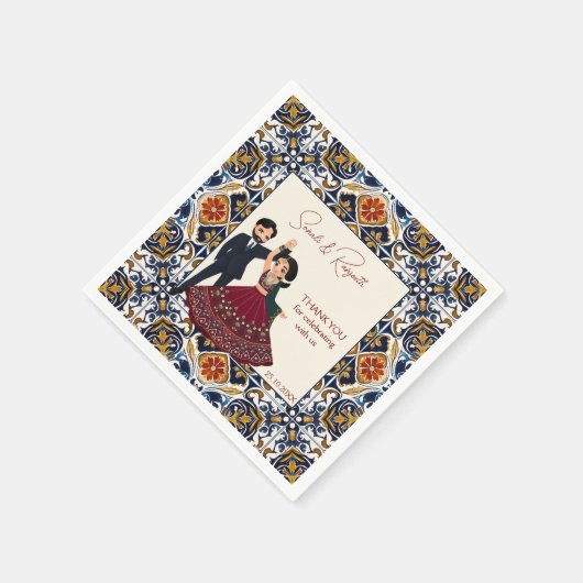 メンディとサンゲエ結婚インディアンパーソナライズされた スタンダードカクテルナプキン (角)
