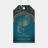 メンディインディアンアラビアンパターンデザインティール(緑がかった色)グリーン ギフトタグ (裏面)