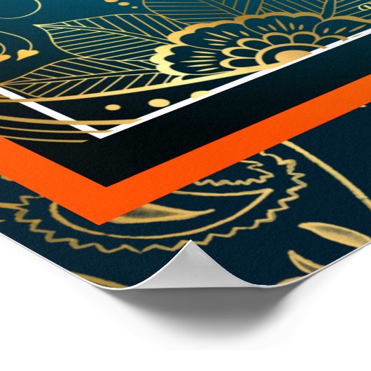 メンディインディアンアラビアンパターンデザインティール（緑がかった色）グリーン ポスター (角)