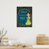 メンディインディアンアラビアンパターンデザインティール(緑がかった色)グリーン ポスター (キッチン)