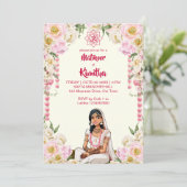 メンディインディアン結婚の可愛いアイボリーピンクの花嫁 招待状 (スタンド正面)