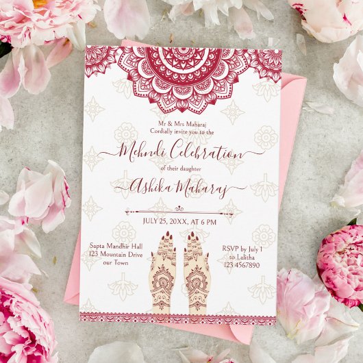 メンディインディアン結婚ズマルーンマンダラステンプレート 招待状
