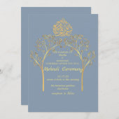 メンディエレガントフローラダスティ結婚ブルー 招待状 (正面/裏面)