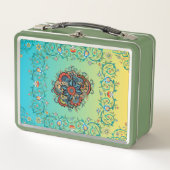 メンディグリーンフローラエレガントアートボタニカルデザイン メタルランチボックス (正面)