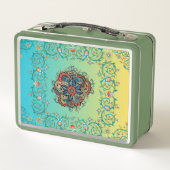 メンディグリーンフローラエレガントアートボタニカルデザイン メタルランチボックス (裏面)