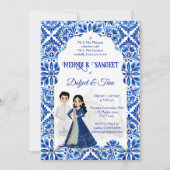 メンディサンゲインディアン結婚の青い白かわいい 招待状 (正面)