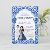 メンディサンゲインディアン結婚の青い白かわいい 招待状 (スタンド正面)