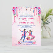 メンディサンゲインディアン結婚ズブライダルカップルピンク 招待状 (スタンド正面)