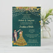 メンディサンゲットグリーン踊りインディアンブライダルカップル 招待状 (スタンド正面)