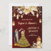 メンディサンゲットマルーンインディアン踊りカップル 招待状 (正面)
