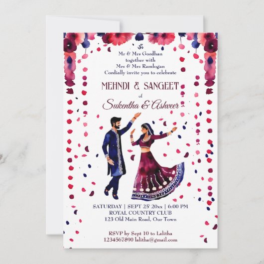 メンディサンゲ結婚インディアンモダンの水色 招待状 (正面)