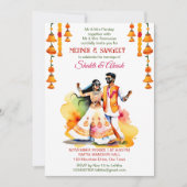 メンディサンゲ踊りインディアンブライダルカップルモダン 招待状 (正面)