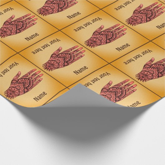 メンディハンドタトゥーアートピンクデザイン パーソナライズされた ラッピングペーパー (角)