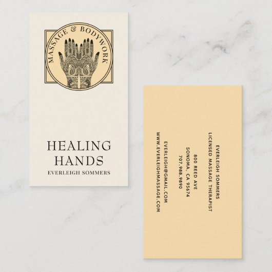 メンディヘナマッサージヒーリングアーツハンズ 名刺 (正面/裏面)