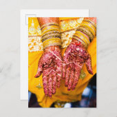 メンディヘンナレッドイエローお祝い伝統 案内ポストカード (正面/裏面)