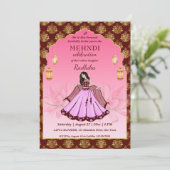 メンディマロンピンク金ゴールドロータスインディアン花嫁 招待状 (スタンド正面)
