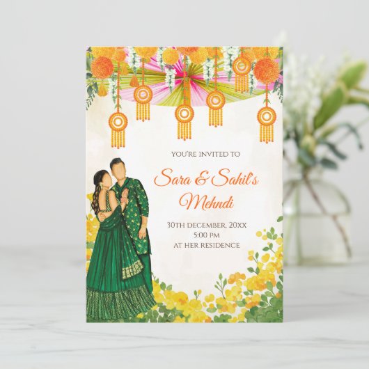 メンディ招待状ヘナパーティー&メンディナイト招待状 招待状 (スタンド正面)