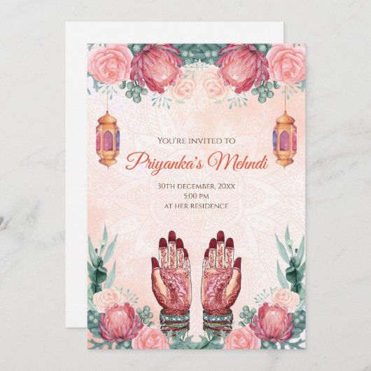 メンディ招待状&ヘンナパーティー招待状メンディパーティー 招待状 (正面/裏面)