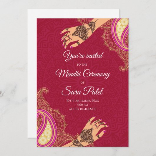 メンディ招待状&メヘンディ招待状ヘナパーティー 招待状 (正面/裏面)