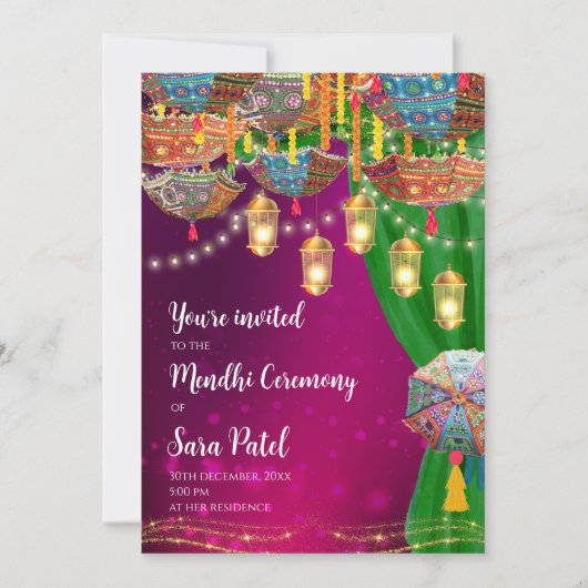 メンディ招待状&メンディナイト招待状ヘナパーティー 招待状 (正面)